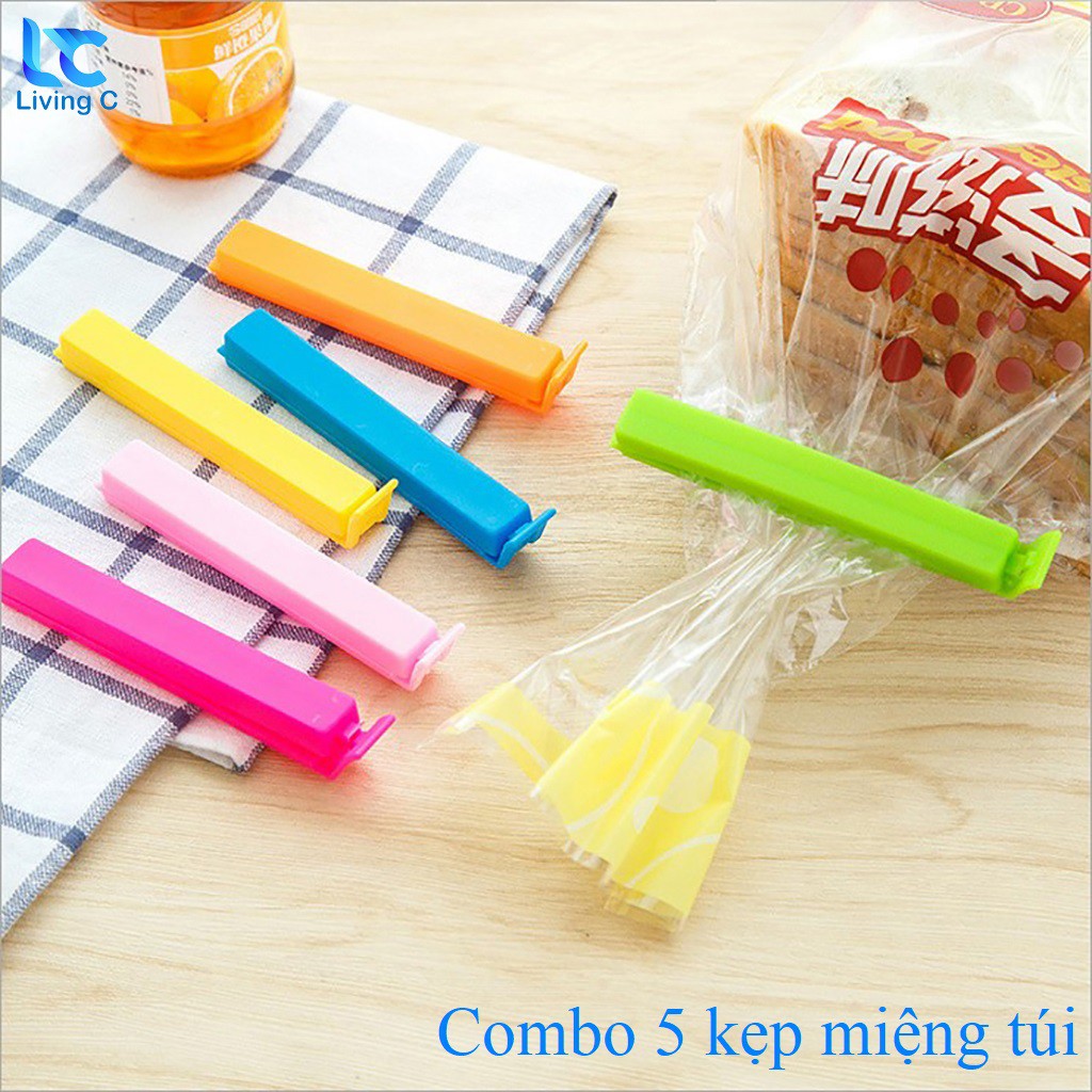 Combo 5 kẹp miệng túi Living C _B19 , Bộ 5 kẹp miệng bao miệng túi bằng nhựa