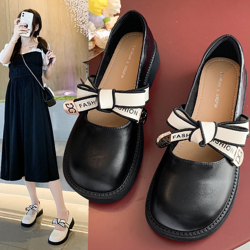 Giày da mũi vuông phong cách retro Anh Quốc thời trang mùa hè 2022 dành cho nữ