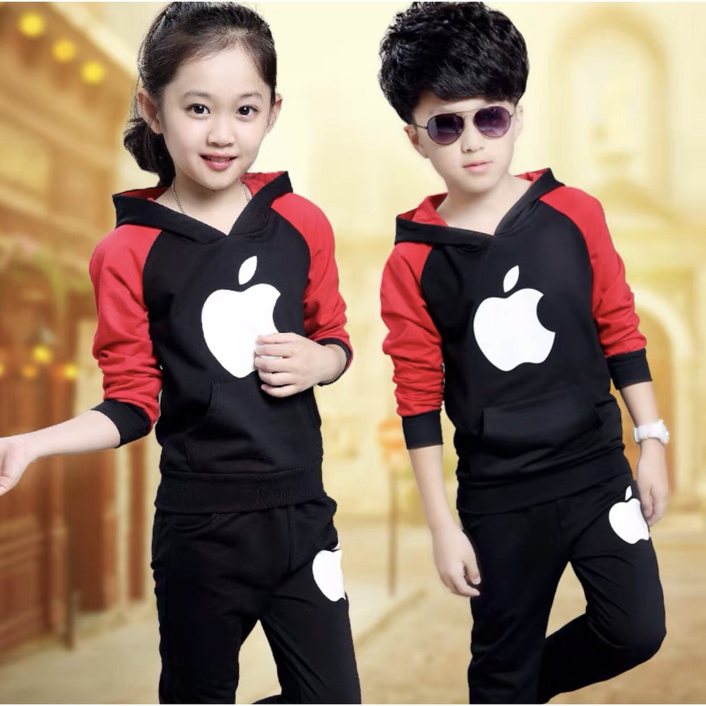Set bộ quần áo trẻ em 4-14 tuổi (14-45kg) dành cho bé trai và bé gái mẫu Apple. Chất nỉ da cá dày dặn, màu sắc bắt mắt
