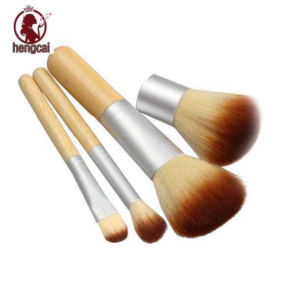 4pcs Earth-Friendly Bamboo Makeup Brush Set Cosmetic Kit Powder Eyebrow Brushes