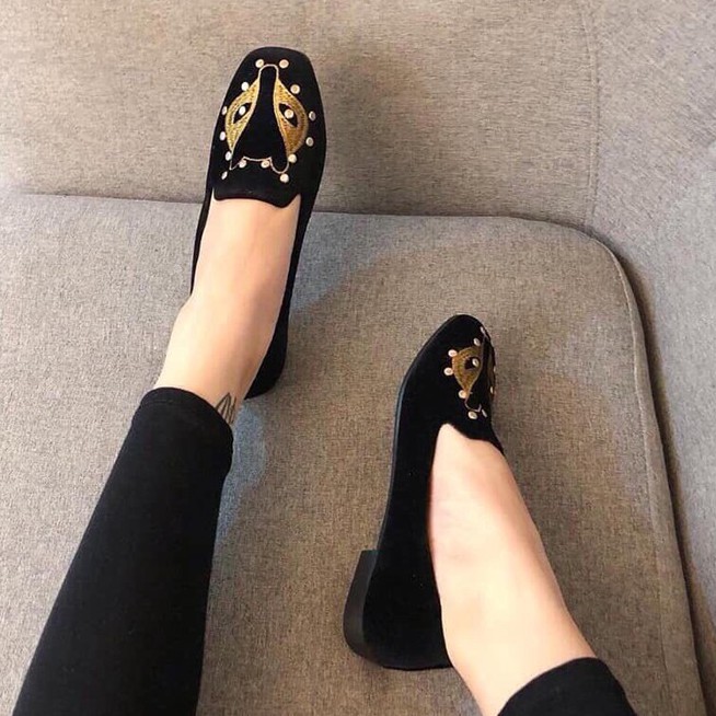 Giày nữ búp bê đế bệt thêu hình cáo mũi tròn sang trọng công sở giá rẻ siêu đẹp | BigBuy360 - bigbuy360.vn