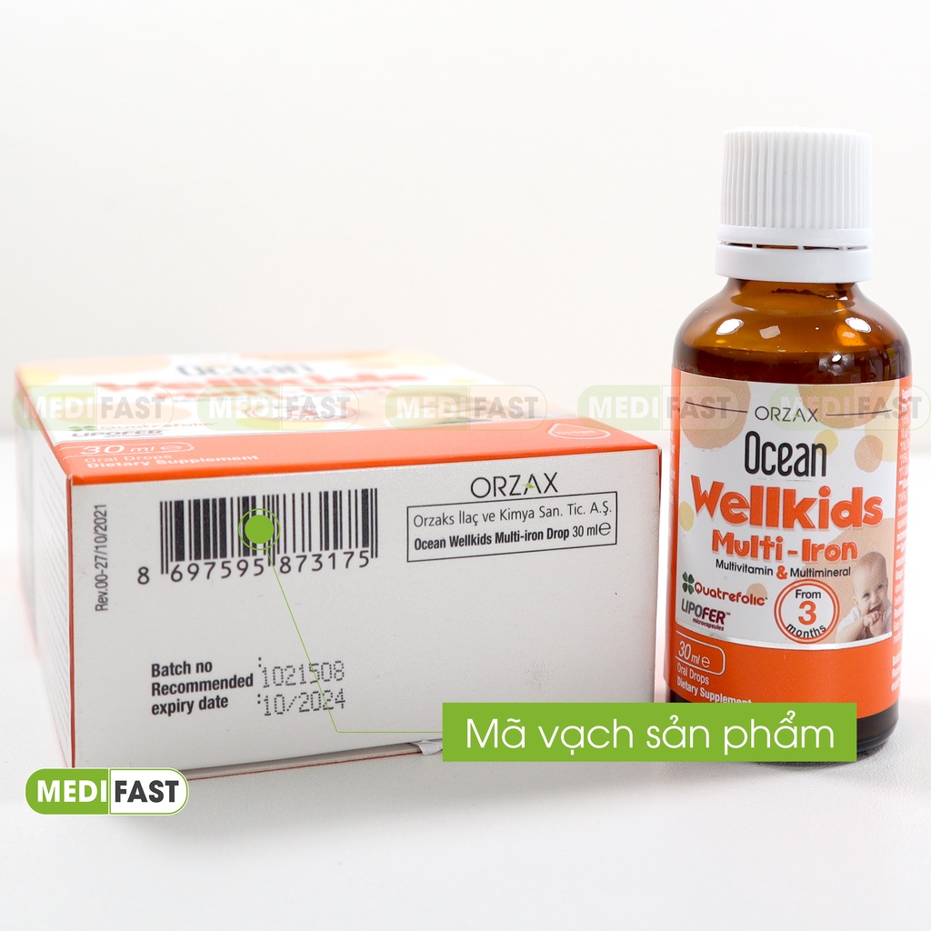 Bổ sung Vitamin cho bé Ocean Wellkids Iron - vitamin tổng hợp tăng cường hệ miễn dịch trẻ nhỏ - Chai 30ml