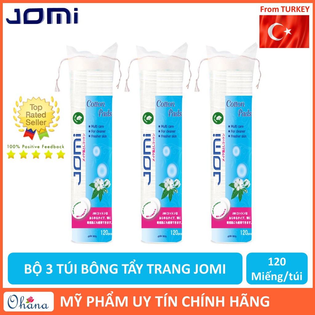 Combo 3 Bông Tẩy Trang Jomi (120 Miếng/Túi)
