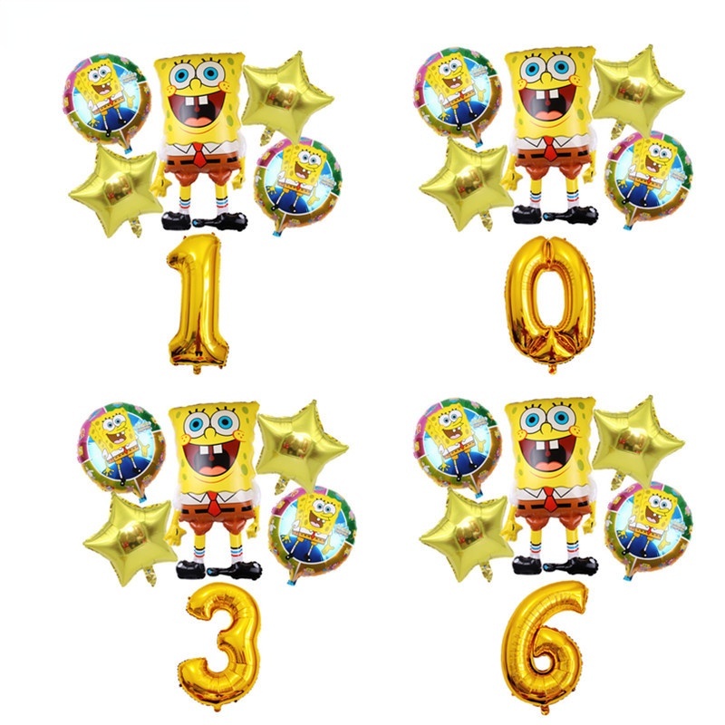 Bộ 6 Bong Bóng Trang Trí Tiệc Sinh Nhật In Hình SpongeBob Cho Trẻ Em