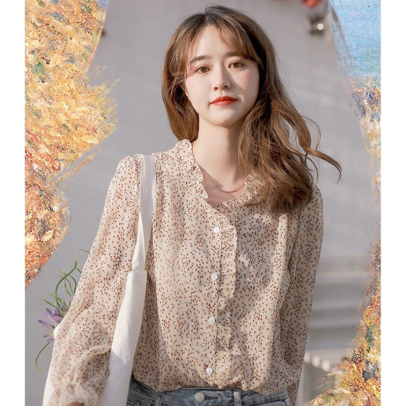 Áo sơ mi voan hoạ tiết Quảng Châu ulzzang