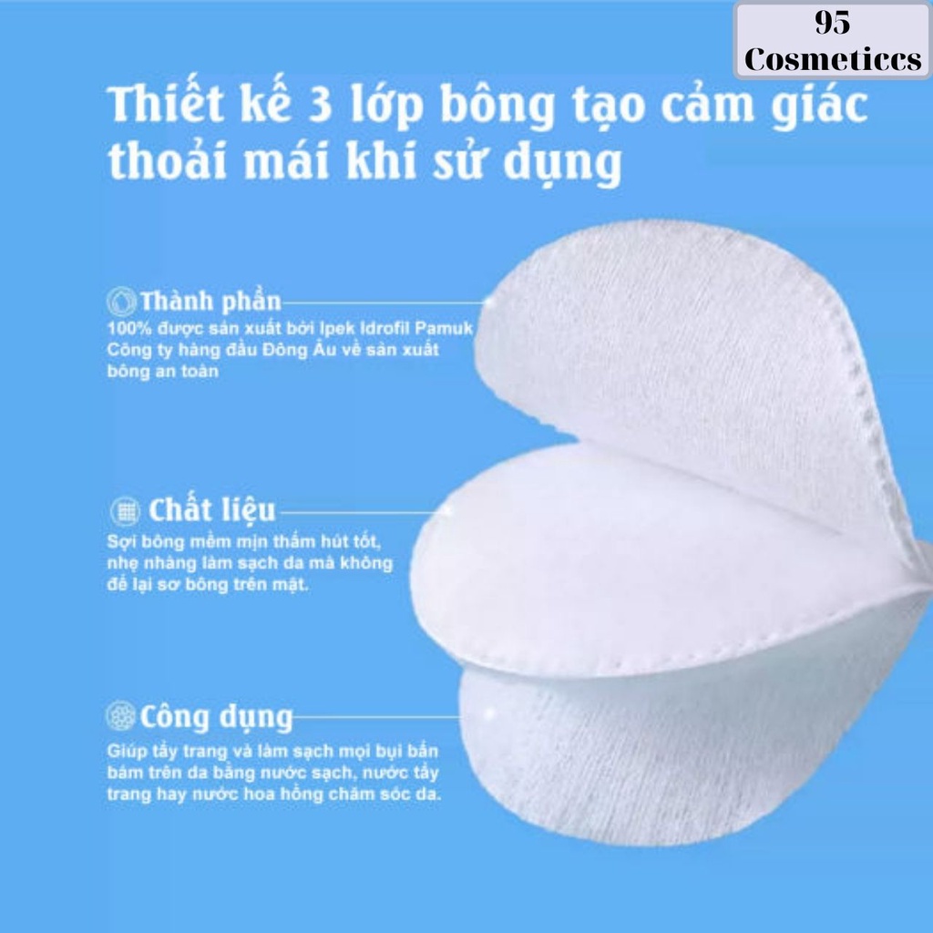 Bông Tẩy Trang Ipek 150 Miếng, Mềm Mịn Chính Hãng, Cotton, Dập Viền, Nhiều Lớp.