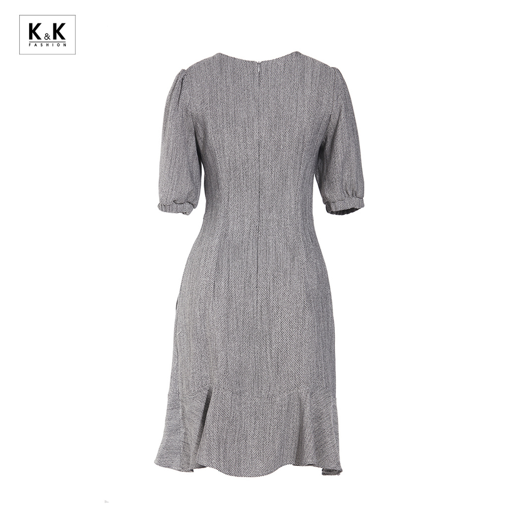 Váy Đầm Ôm Công Sở Dáng Đuôi Cá K&K Fashion KK106-11 Đầm Đơn Sắc Tay Lỡ Màu Xám, BigSize Cho Người Béo