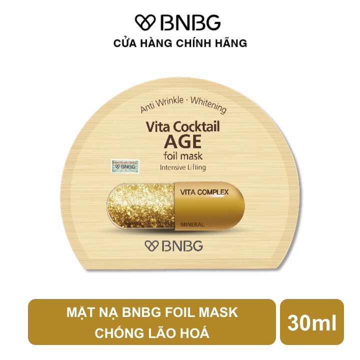 Mặt Nạ BNBG Vita Cocktail Age Foil Mask Dưỡng Săn Chắc Da, Ngăn Ngừa Lão Hóa 30ml (Hộp 10 Miếng)