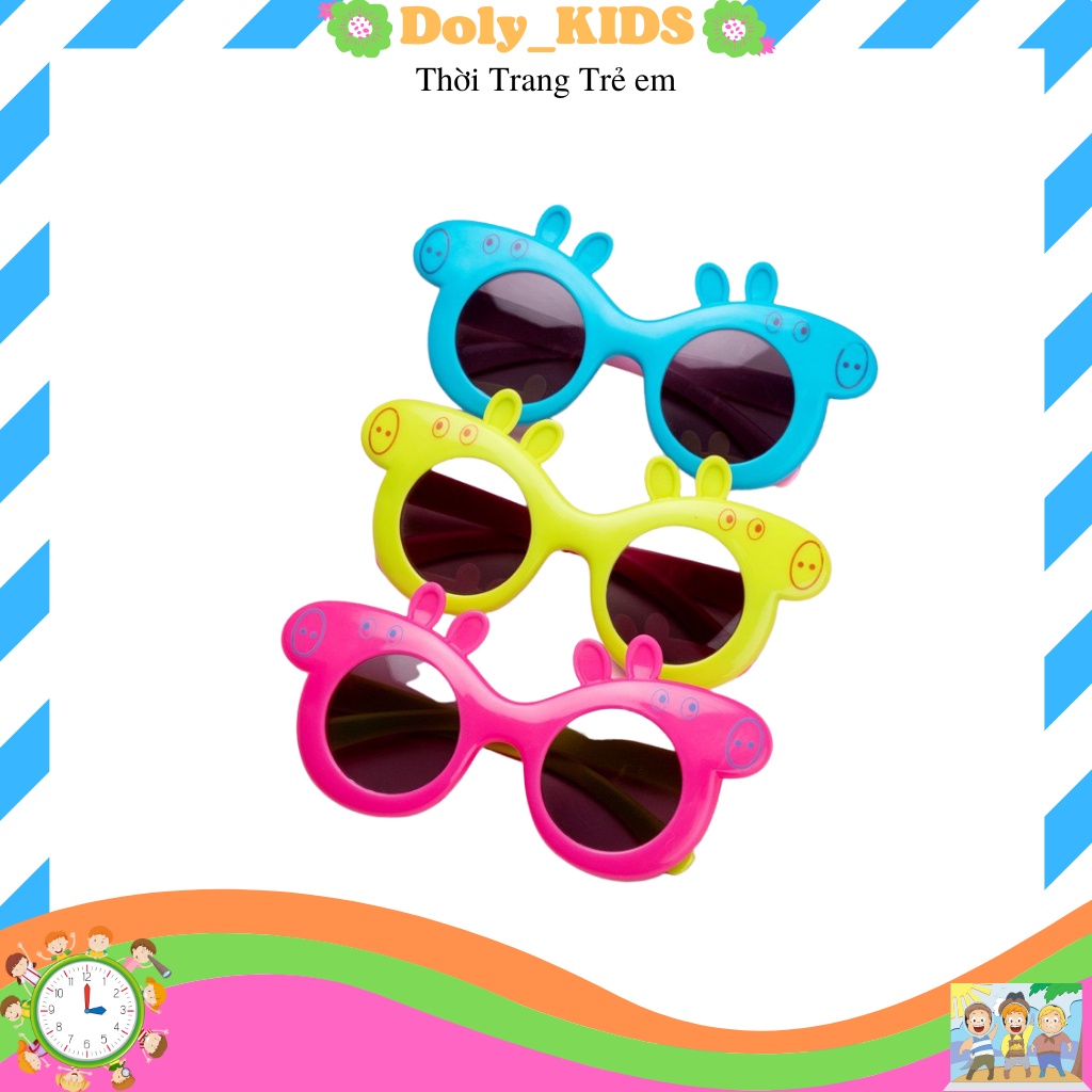 Kính cho bé gái Doly kids, kính cho bé trai hình heo papa chống tia UV, chống lóa mỏi mắt bé 1-8 tuổi