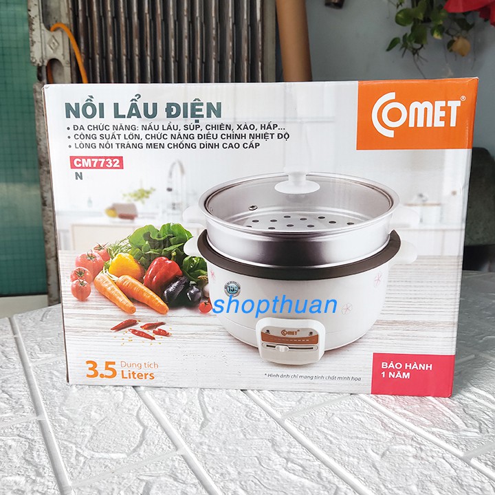 Nồi lẩu điện Comet CM7732 3.5 lít công suất 1300w có xửng hấp