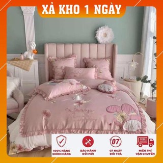 Chăn ga lụa thêu thỏ bunny 7 món