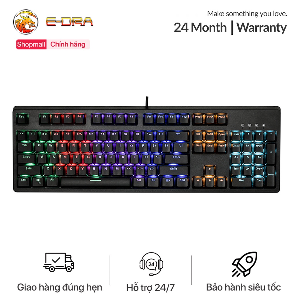 Bàn phím cơ E-Dra EK3104 - Led Rainbow - Bản 2021 - Huano Switch - Bảo hành 24 tháng