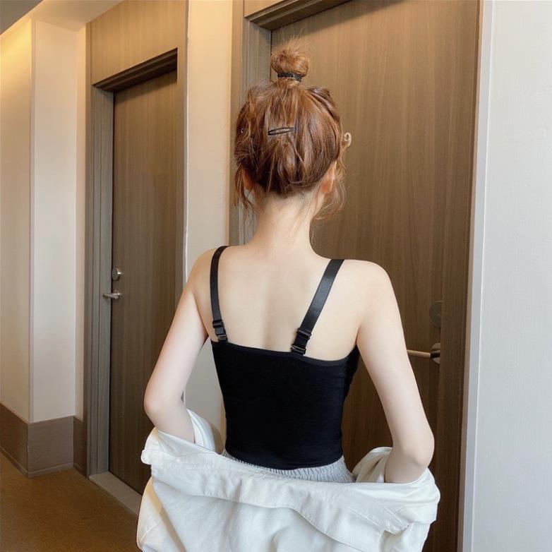 Áo Bra Nữ 2 Dây Gân Tăm Dáng Dài Có Mút Ngực Dây Bản To Điều Chỉnh BR828