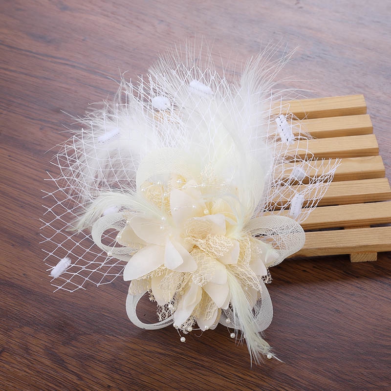 Kẹp tóc kiêm trâm cài hình hoa phối lông vũ nhiều màu tùy chọn cho cô dâu