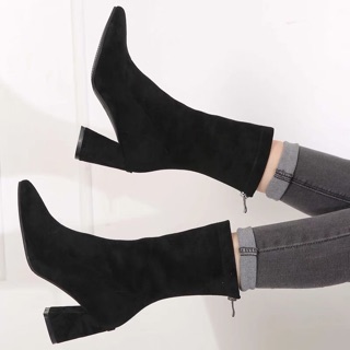 Boots cao cổ da lộn (GÓT ĐEN + GÓT BẠC) ẢNH THẬT