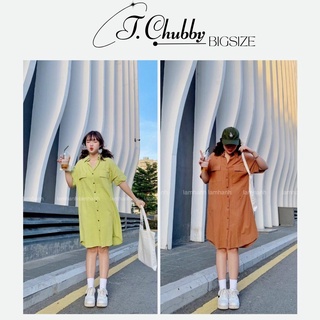 Đầm bigsize (55-95kg), váy sơ mi dáng xuông dài màu Nâu, Cốm, Trắng - T.Chubby Bigsize