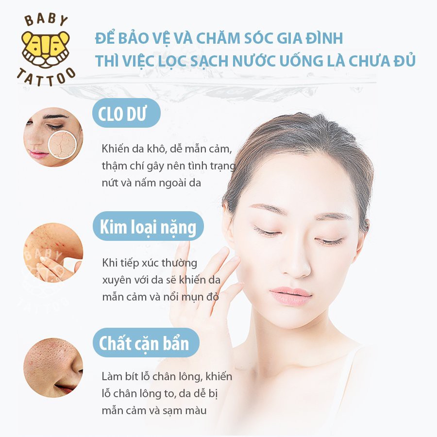 Bộ Vòi Sen Tắm Cao Cấp Khử Clo, Lọc Nước BABY TATTOO