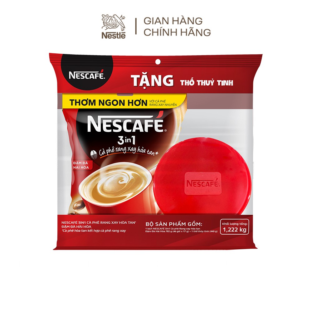 [Tặng 1 thố thủy tinh tiện dụng] Cà phê rang xay hòa tan Nescafé 3in1 đậm đà hài hòa (Bịch 46 gói x 17g)