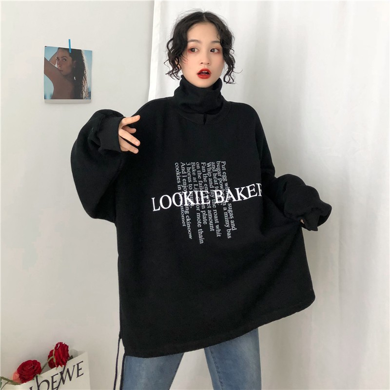 Order áo sweater ulzzang xẻ tà, cổ lọ in chữ siêu chất | BigBuy360 - bigbuy360.vn
