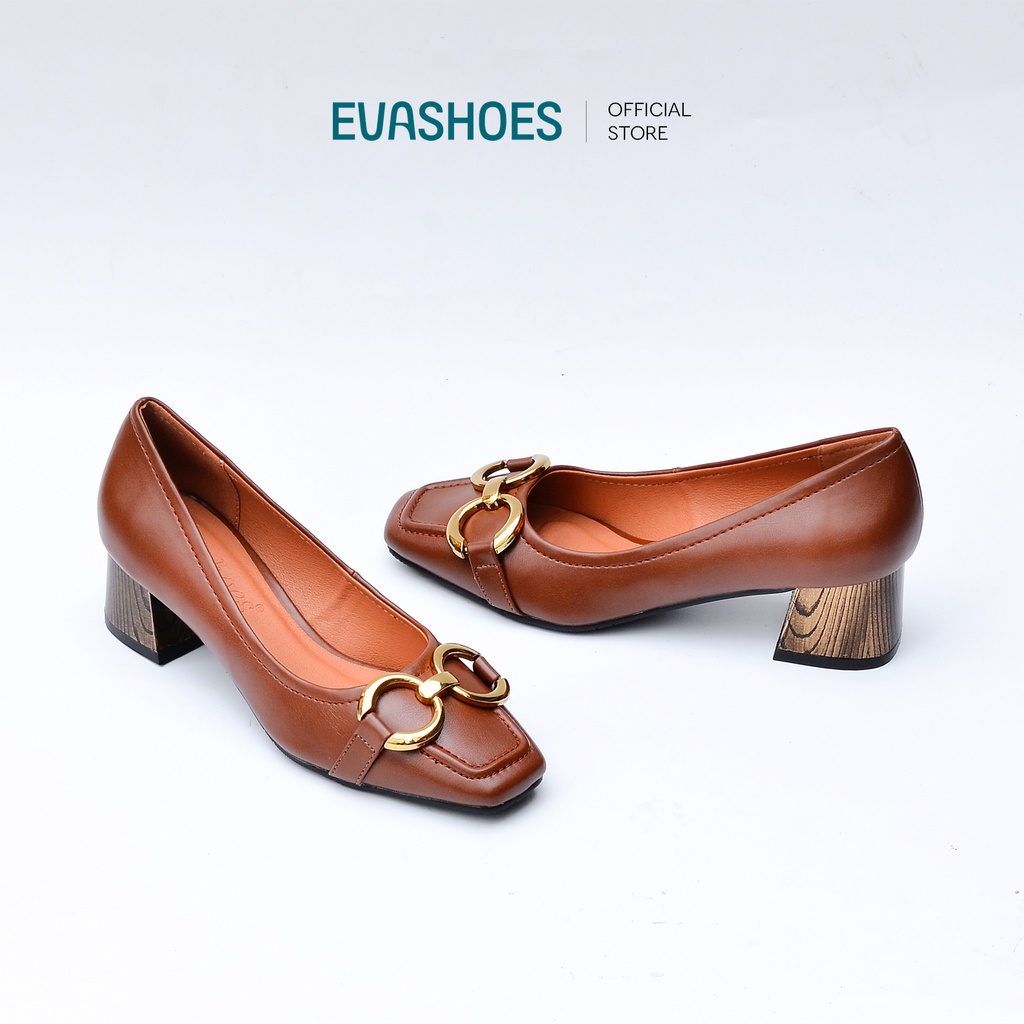 Giày Cao Gót Đế Vuông Phối Khóa 5cm Evashoes - EVA8317