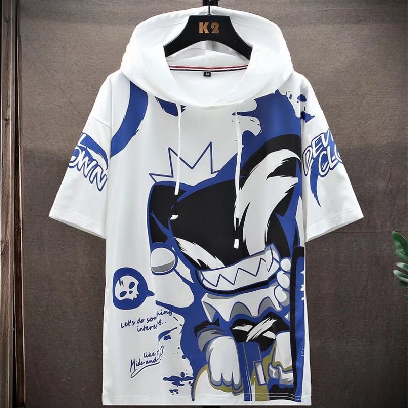 Áo Thun Tay Ngắn Có Mũ Trùm Đầu Phong Cách Thời Trang Nhật Bản Cho Nam Giới Có size Lớn [M-5XL]