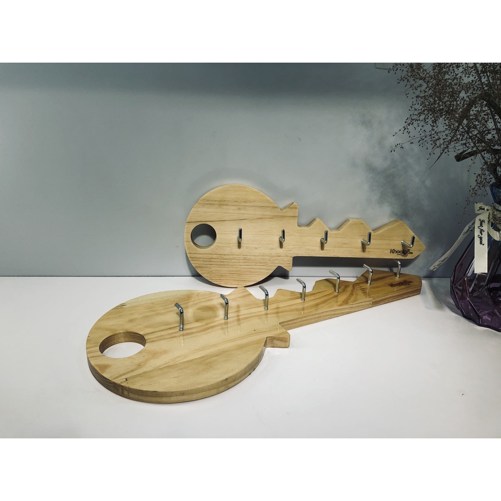 Móc treo chìa khóa gỗ, móc treo chìa khoá dán tường hình chìa khóa, decor