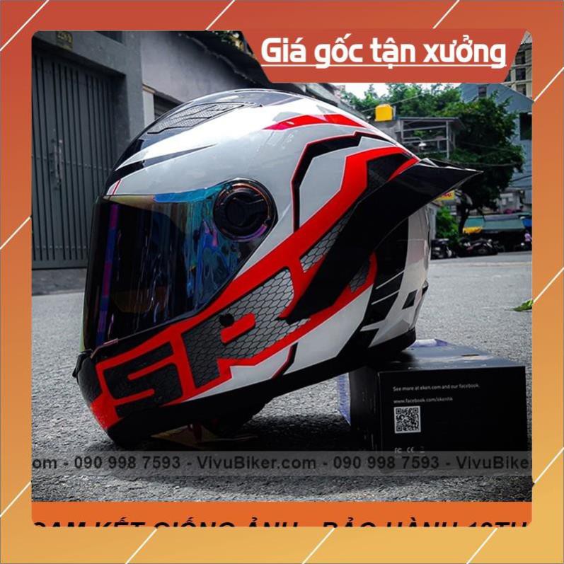 [Giống ảnh] [GIÁ KHO] Mũ bảo hiểm Fullface Asia mt136 tem SRT xám bạc -  bảo hành chính hãng 12th