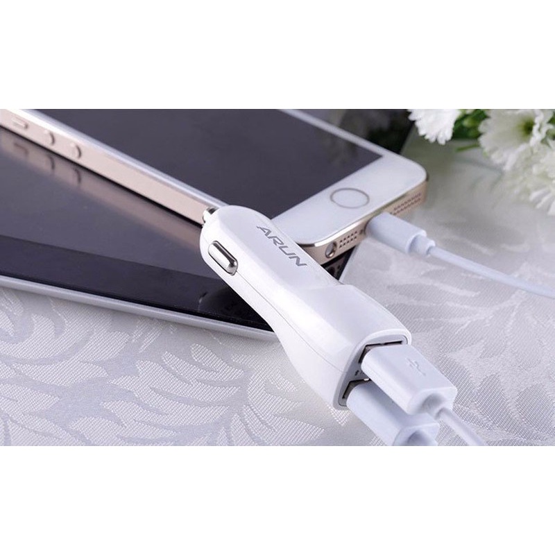 Tẩu Sạc xe hơi Arun Dual USB C201B, Hỗ trợ 2 cổng sạc USB 1A 2A, tương thích hầu hết tất cả các thiết bị.