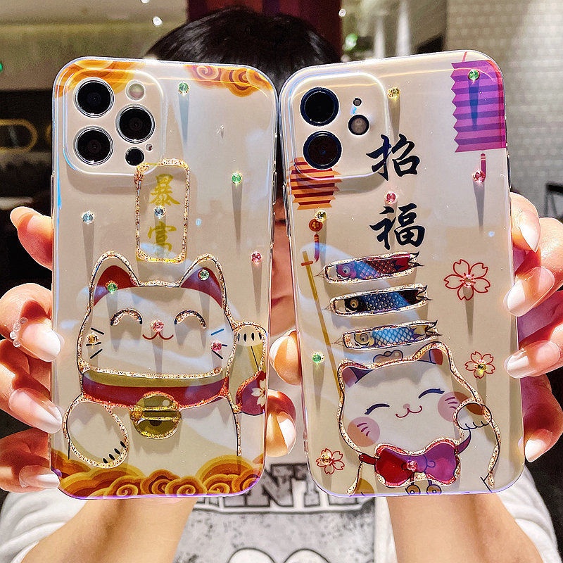 Ốp điện thoại silicon mèo may mắn thích hợp cho iPhone14ProMax 14 14Plus 14Pro 11 11ProMax 12 12ProMax 13 13ProMAX