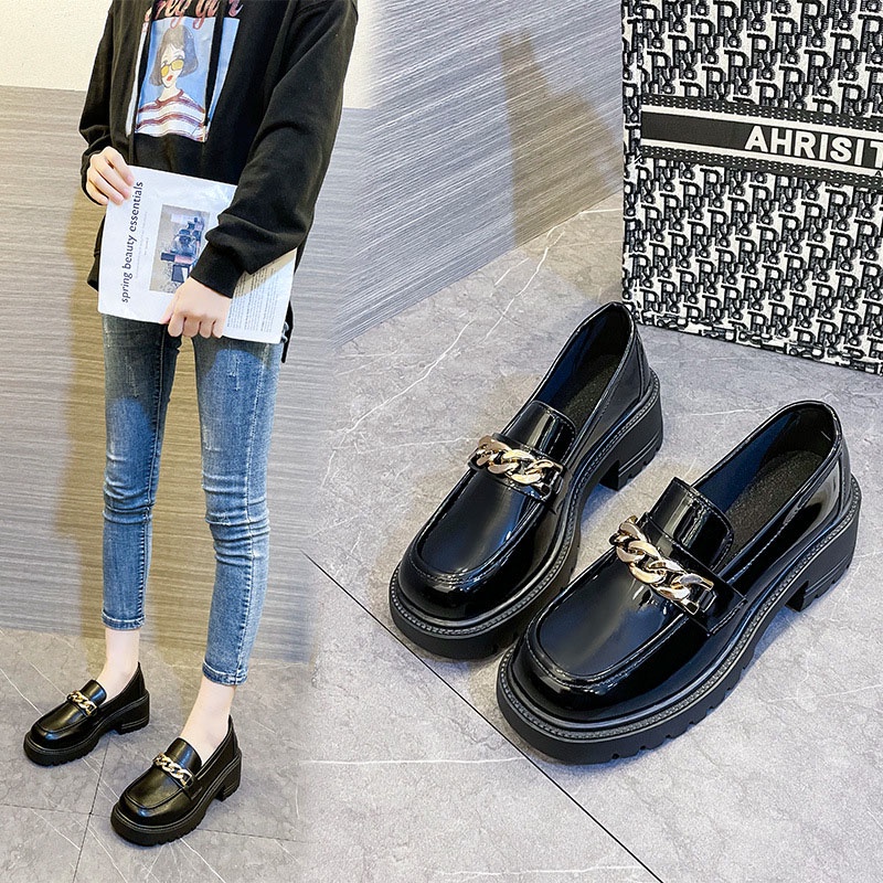 Giày Da Đế Dày Phong Cách Anh Quốc Cho Nữ