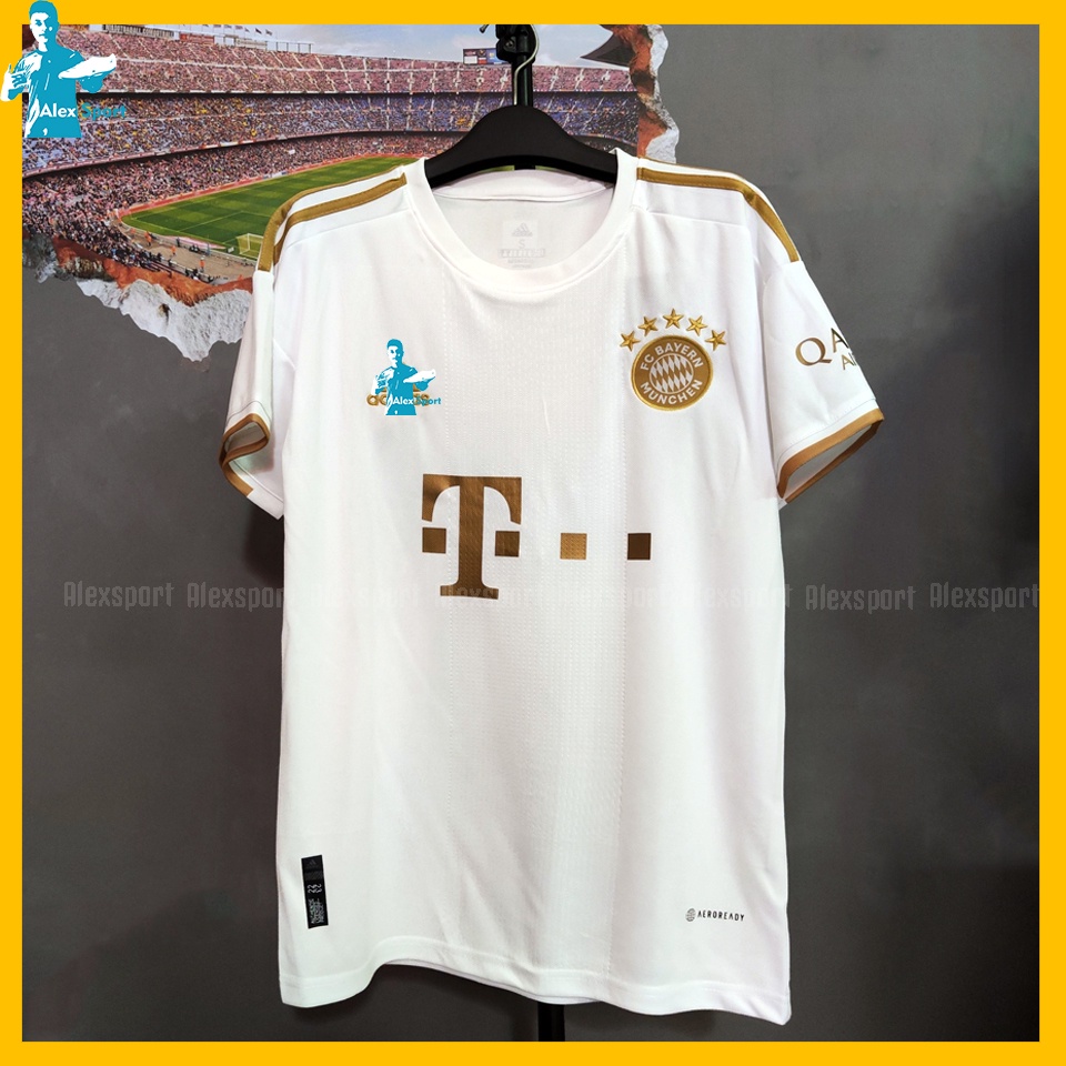 LOGO THÊU Bộ Quần Áo Bóng Đá CLB Bayern Sân Khách Màu Trắng 22-23 BẢN ĐẸP - Alex Sport