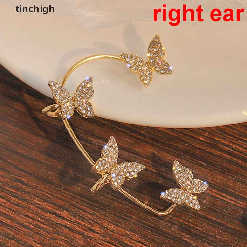 Bông Tai Dạng Kẹp Hình Bướm Đính Đá Zircon Lấp Lánh
