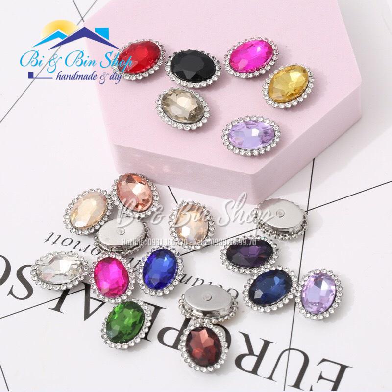 10 Viên Đá Đế Oval Viền Xoàn 10x14mm Đính Kết Trang Phục Thời Trang, Trang Trí Vương Miện - Bi &amp; Bin Shop