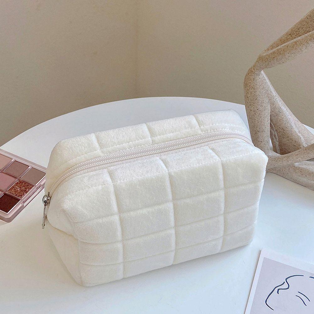 Túi Đựng Đồ Trang Điểm Bằng Vải Flannel Phối Lông Mềm Mại Sức Chứa Lớn