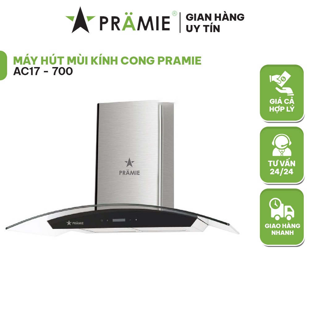 Máy hút mùi kính cong AC17-700 máy hút mùi bếp cảm ứng điều khiển không chạm, chống ồn, hoạt động êm ái