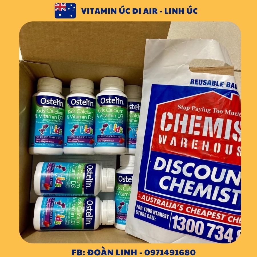Canxi khủng long cho bé Ostelin Kids Milk Calcium & D3 , Hàng chuẩn úc, Cho Trẻ Từ 7 Tháng Tuổi