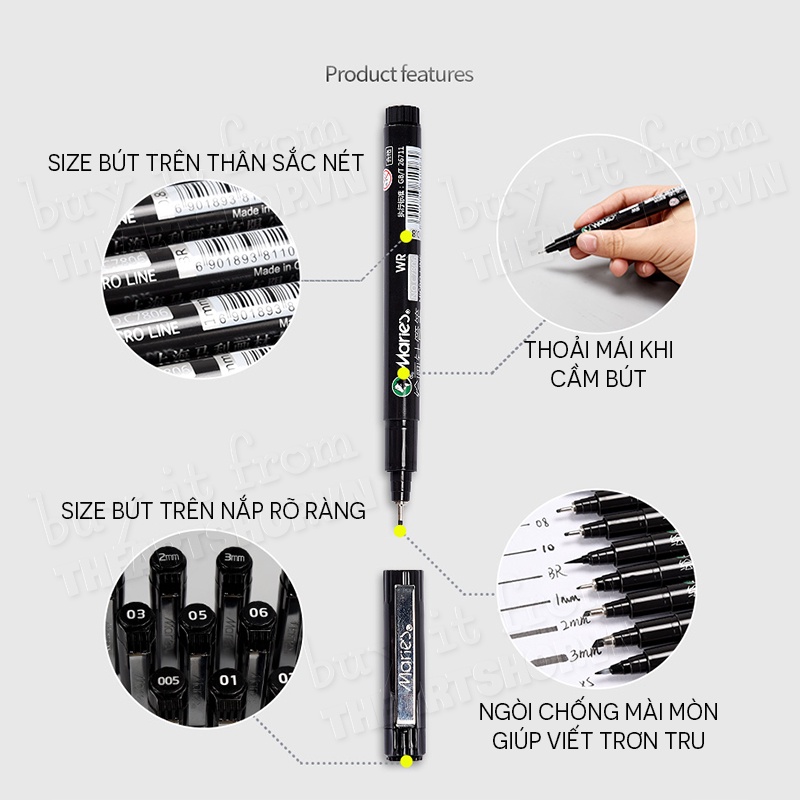 Bút line đi nét chuyên nghiệp Marie's Micro Line, kháng nước và cồn THEARTSHOP