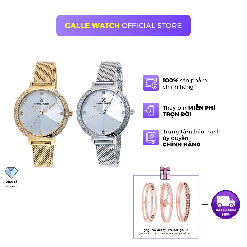 Đồng hồ nữ Daniel Klein Watch DK.1.12848 mặt nhỏ đính đá, kính cứng chống xước, chống nước, dây thép đeo tay cao cấp