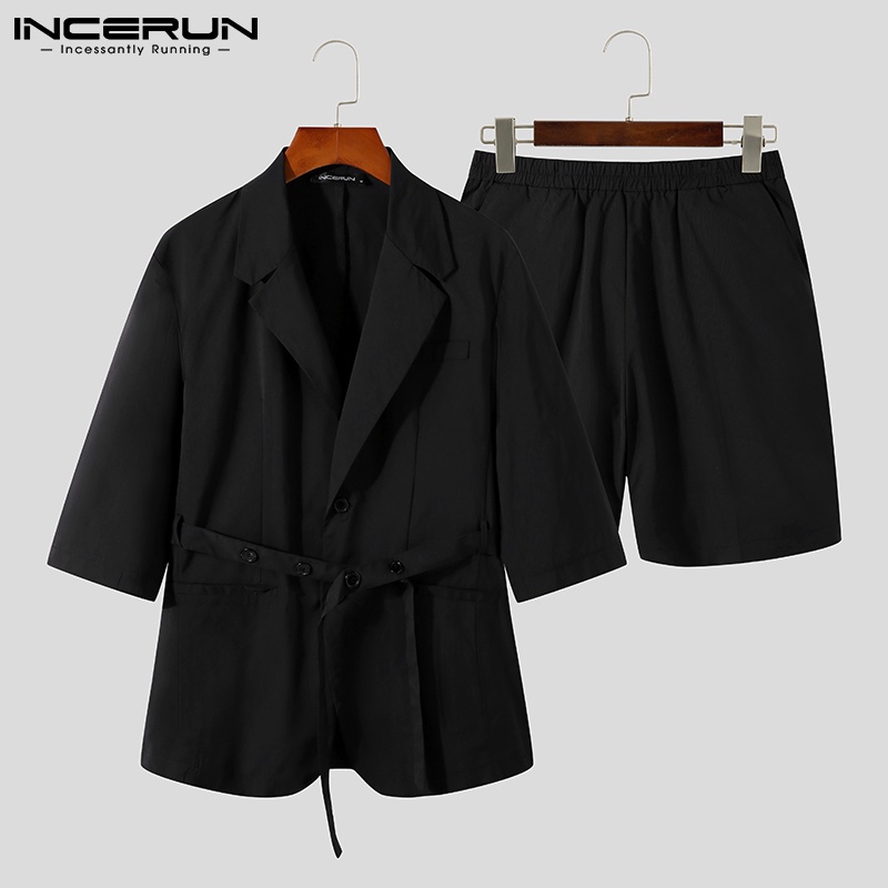 Set Áo Khoác Blazer Tay Lỡ + Quần Short INCERUN Màu Trơn Đơn Giản Thời Trang Cho Nam | BigBuy360 - bigbuy360.vn