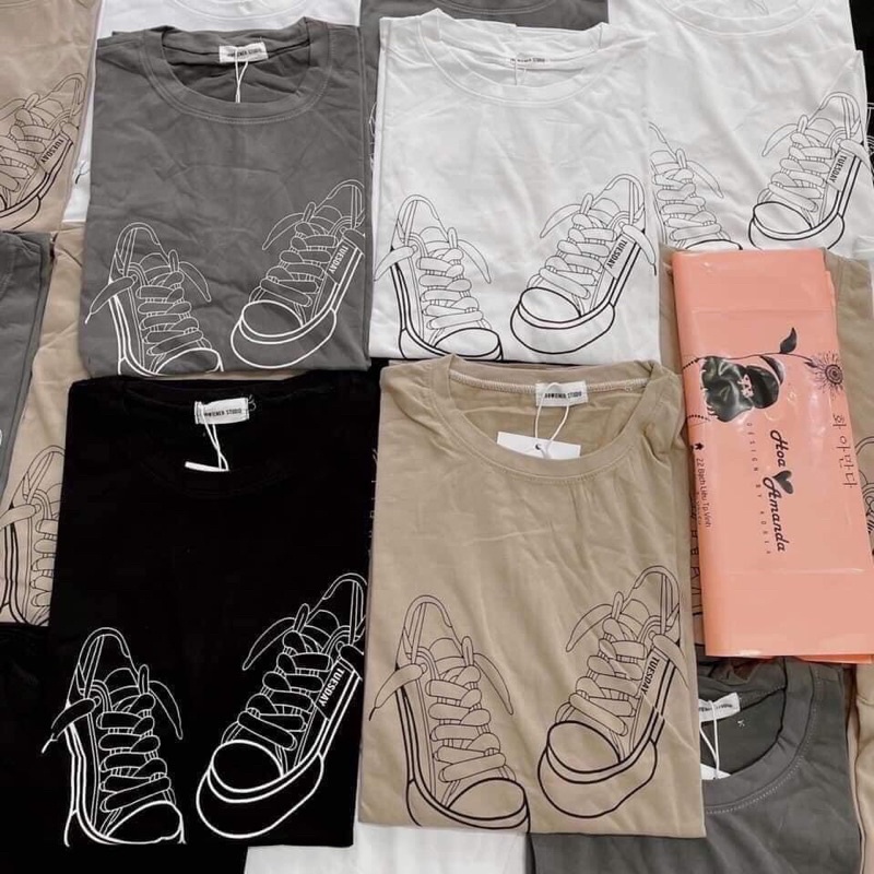 [Rẻ vô địch] Áo thun cotton tay lỡ dáng rộng unisex đôi giày freesize 38-65kg