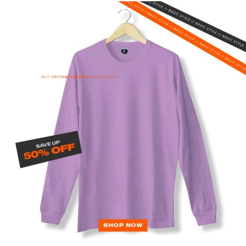 Áo Thun Cotton Tay Dài Màu Tím Nhạt Có Lược 30s S M L XL Cho Nam Và Nữ