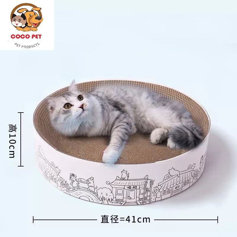 Bàn Cào Móng Hình Tròn Kiêm Ổ Nằm Cho Mèo (tặng kèm Catnip Bạc Hà)