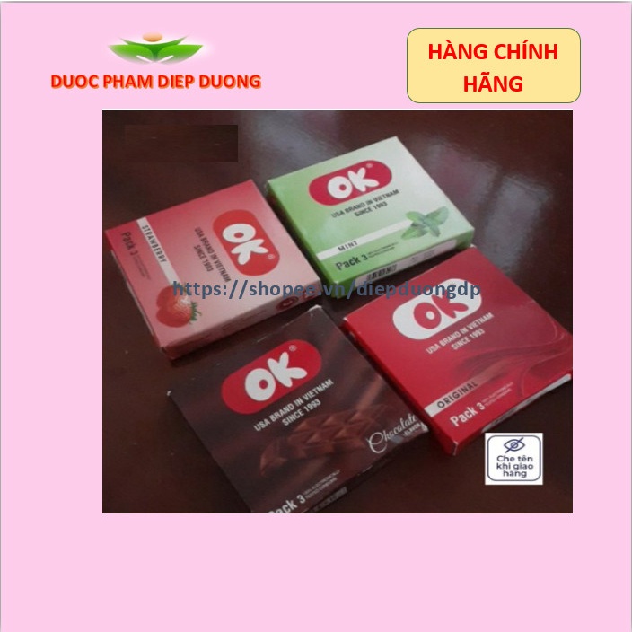Bao cao su OK Hương Dâu, Bạc Hà, Socola, Original không mùi - 3 Bao (1 Hộp) Hàng Việt Nam Chất Lượng Cao - Giá Rẻ