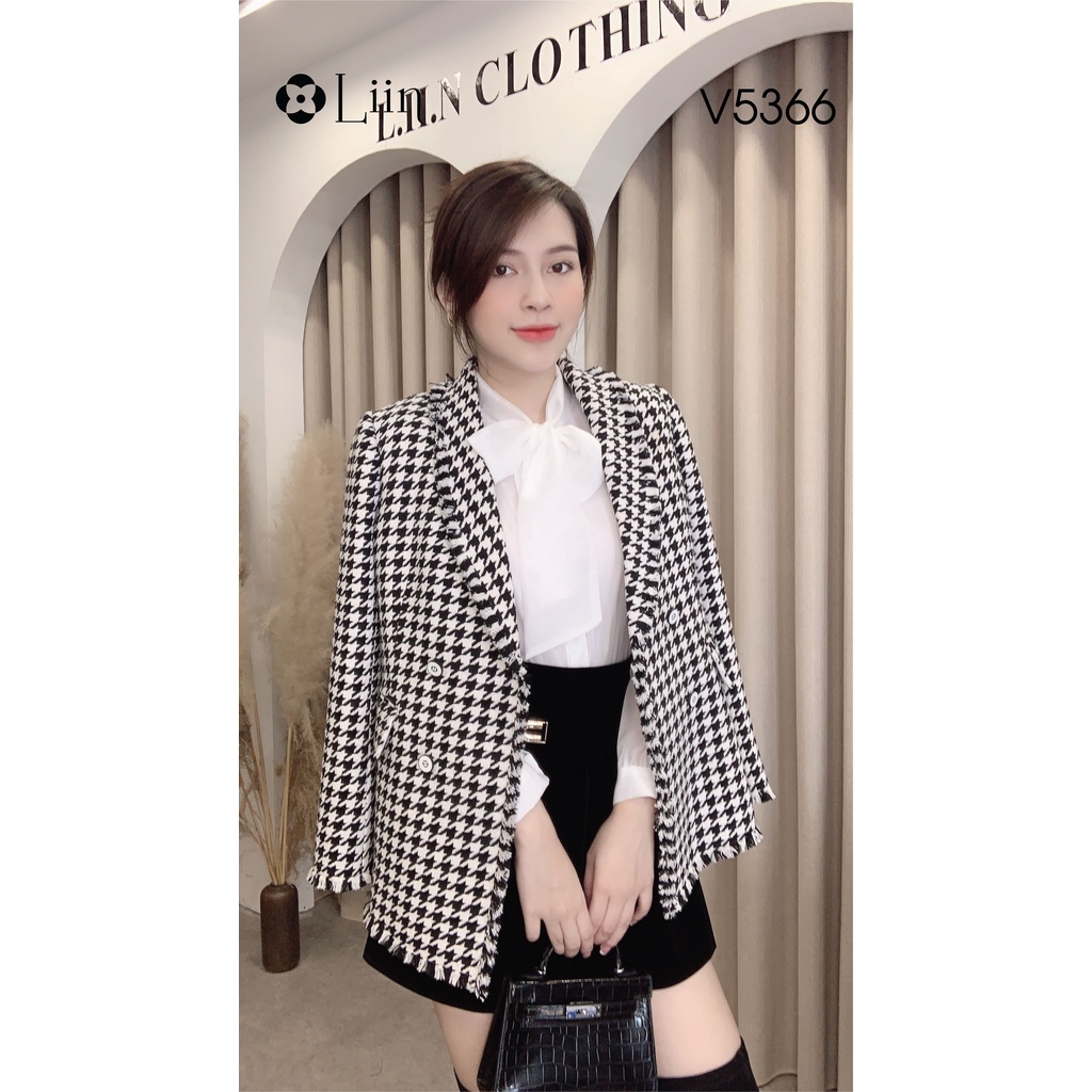 Áo vest Dạ Tweet dáng dài họa tiết Răng Sói dày dặn, kiểu dáng sang trọng Liin Clothing V5366 | BigBuy360 - bigbuy360.vn