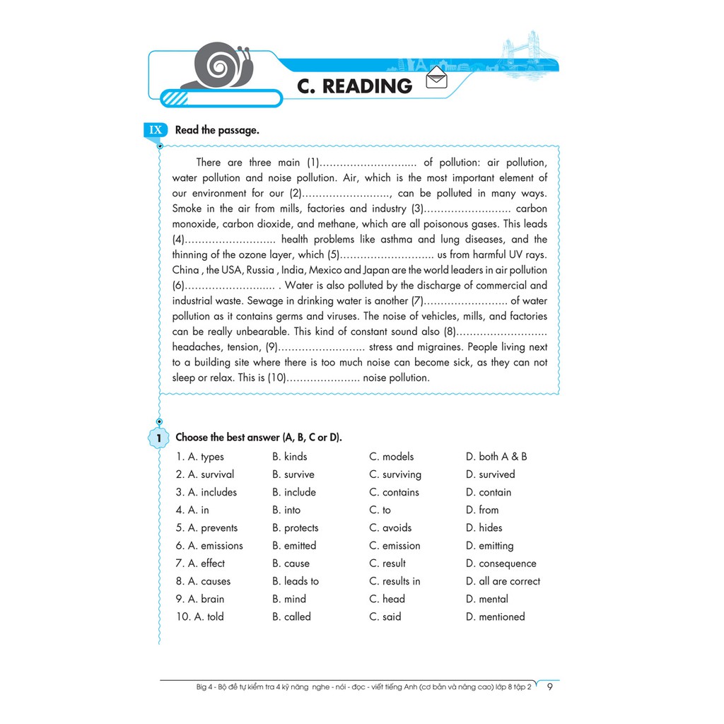 Sách Big 4 Bộ đề tự kiểm tra 4 kỹ năng Nghe - Nói - Đọc - Viết (Cơ bản và nâng cao) tiếng Anh lớp 8 tập 2
