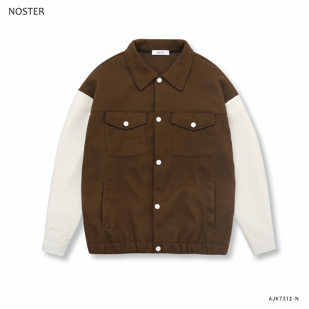 Áo Jacket basic, phom dáng trẻ trung, chất dạ phối tay da - Thương hiệu NOSTER mã AJK7312