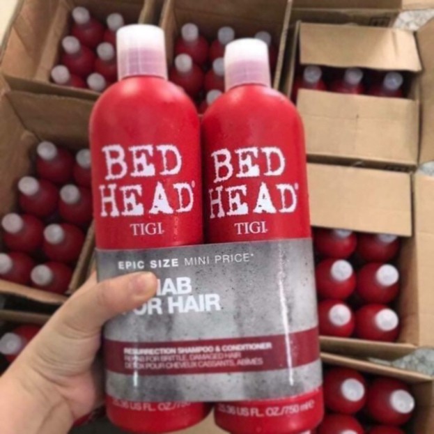 [cặp gội xả] dầu gội xả tigi đỏ bed head dành cho tóc hư tổn, làm thơm tóc, mang lại sự mượt mà, cặp dầu phục hồi tóc xơ