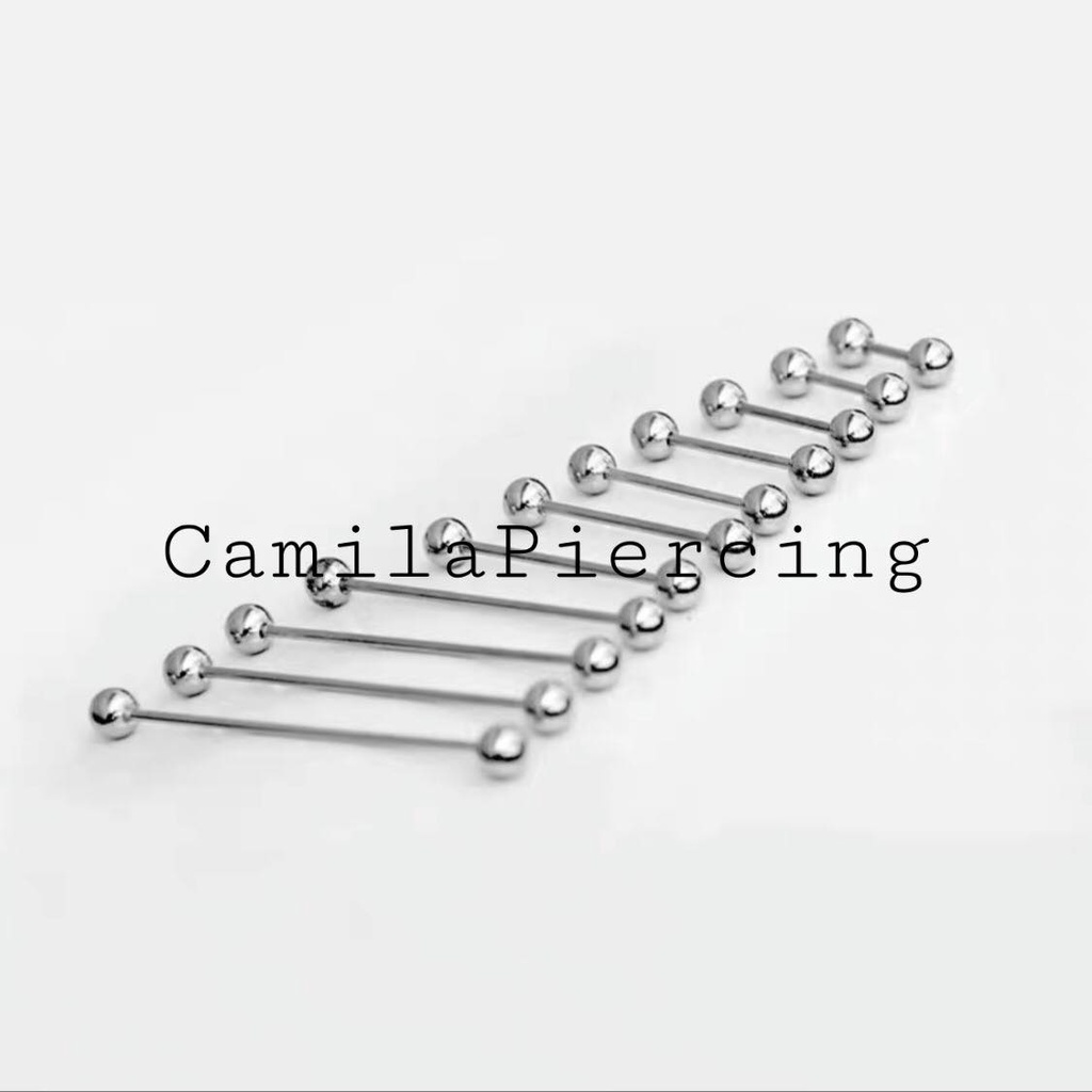 Khuyên Tai Industrial thanh thẳng 2 đầu bi