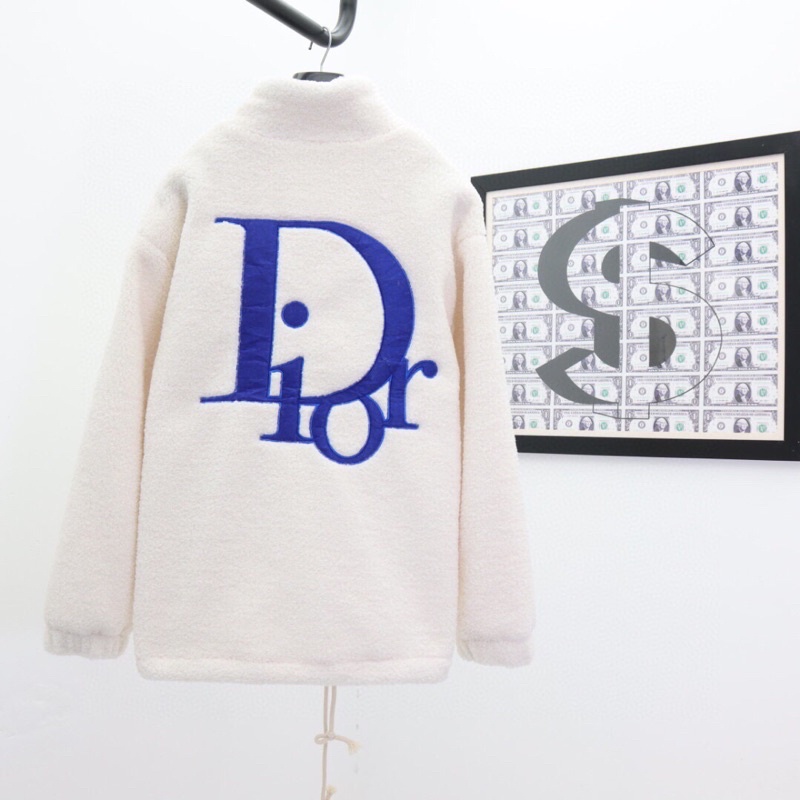 Áo khoác lông cừu thời trang thu đông 2021 thêu chữ logo thương hiệu Dior CD cao cấp