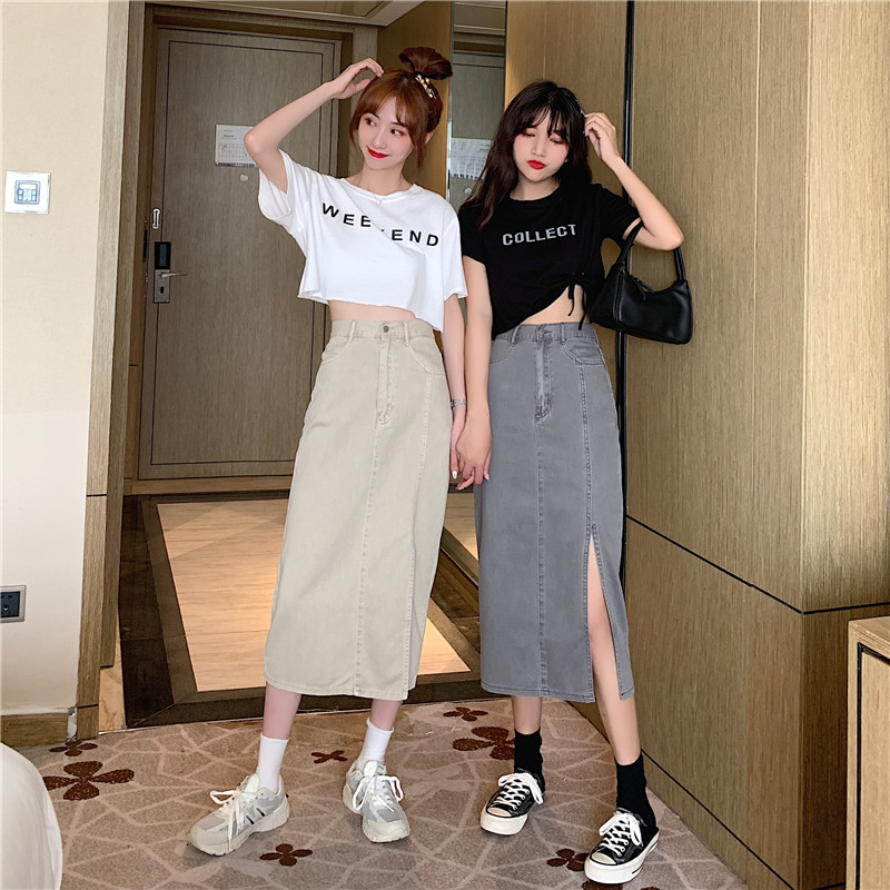 Xiaozhainv Chân váy denim xẻ tà thời trang Hàn Quốc cho nữ | BigBuy360 - bigbuy360.vn